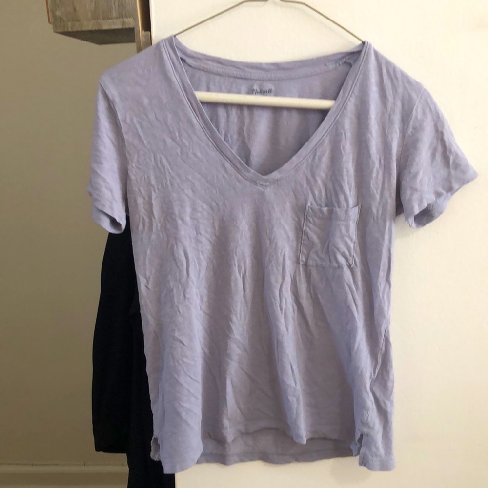 Madewell Gray-purple short sleeve v-neck pocket T